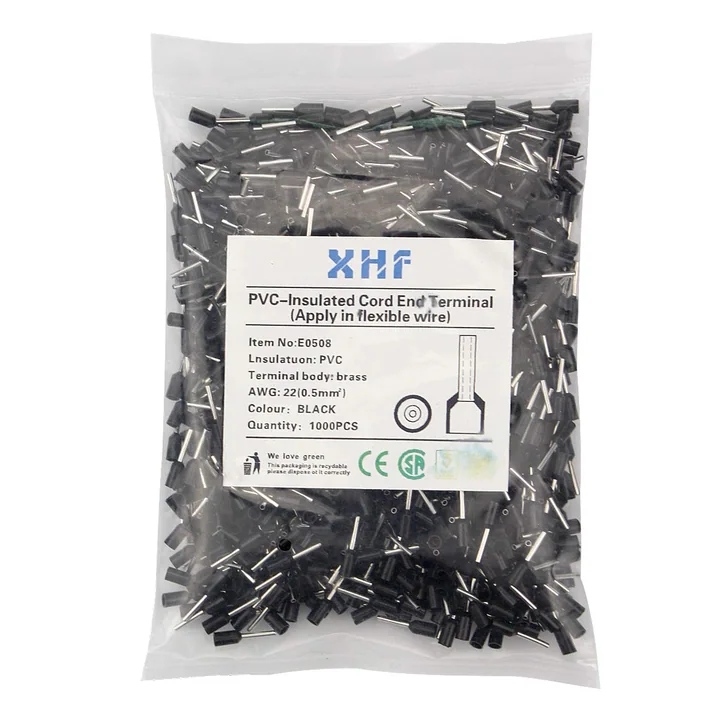 XHF 22 AWG Insulated Wire Ferrules, Black, 1000 pcs