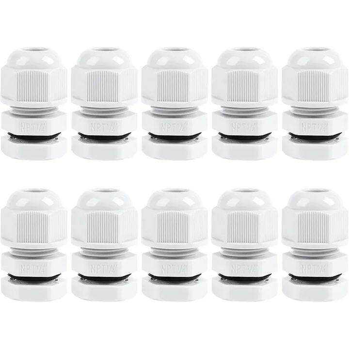 XHF Nylon Cable Glands, NPT Thread, 1/4 in, Black, 45 pcs