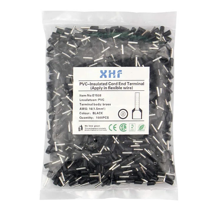 XHF 16 AWG Insulated Wire Ferrules, Black, 1000 pcs