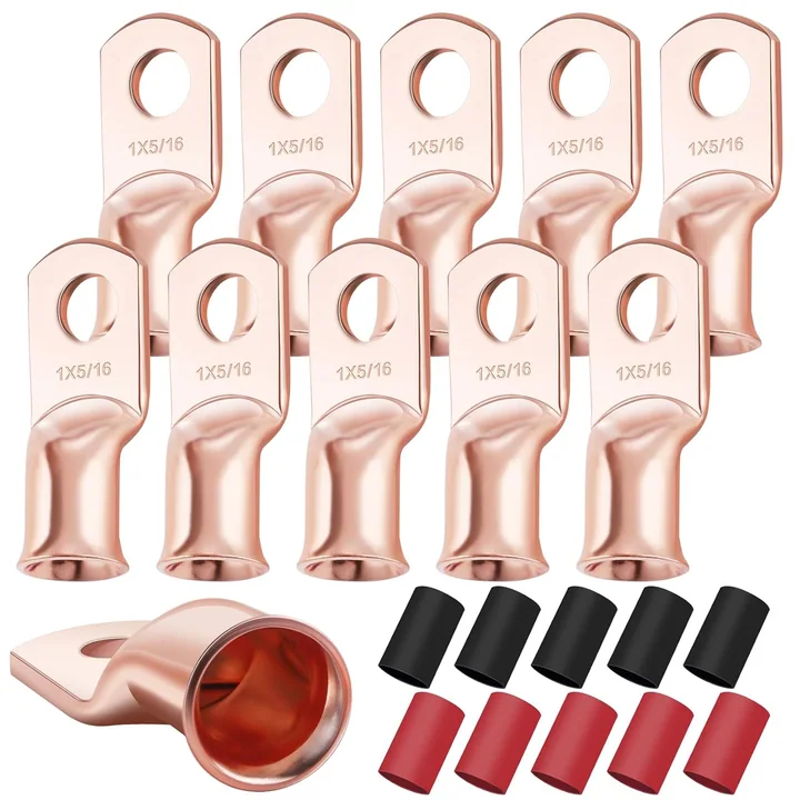 XHF 1 AWG Battery Cable Lugs with Heat Shrink, 3/8 in stud, 20 pcs